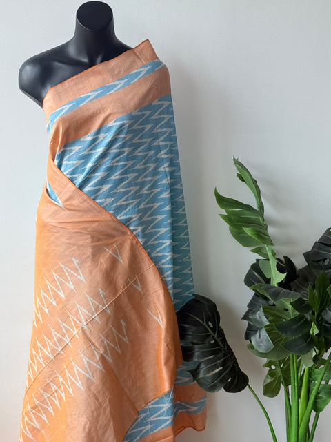 Lt Blue Ikat silk cotton saree