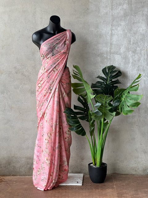 Floral printed georgette saree