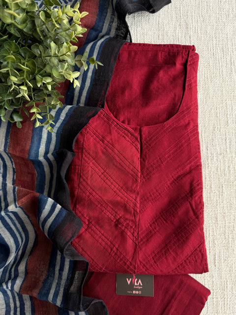 Silk cotton suit set with linen dupatta