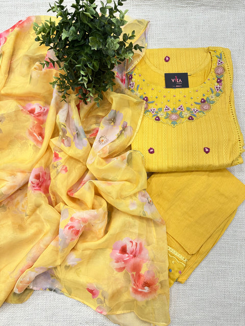 Readymade cotton salwar suit set - Yellow