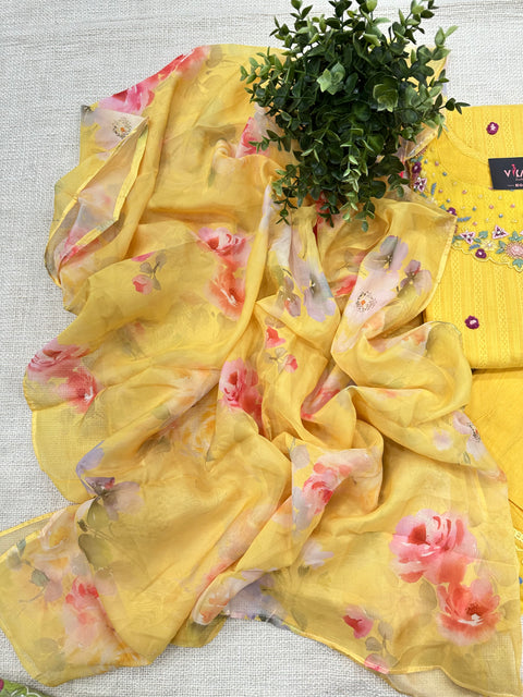 Readymade cotton salwar suit set - Yellow