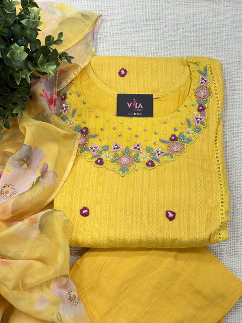 Readymade cotton salwar suit set - Yellow