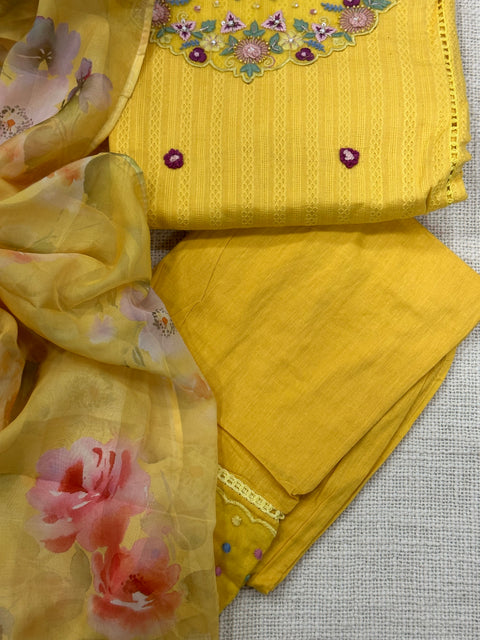 Readymade cotton salwar suit set - Yellow