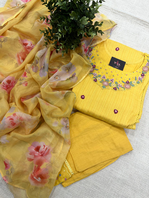 Readymade cotton salwar suit set - Yellow