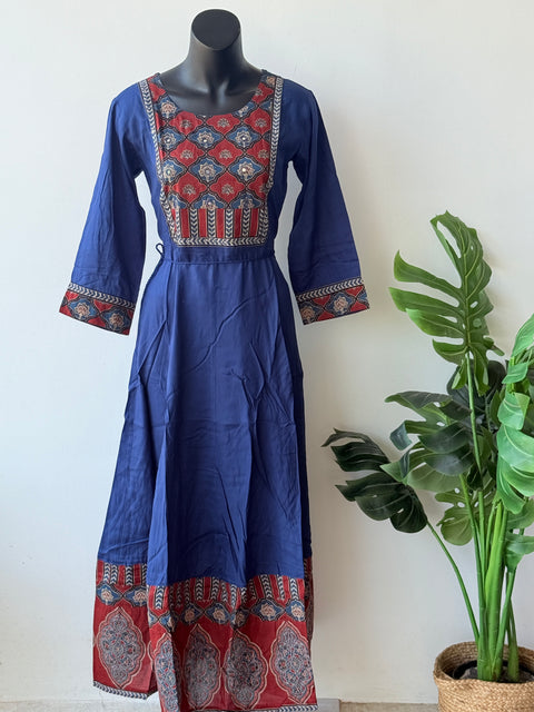 Blue ajrakh printed long Gown