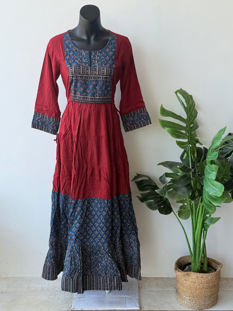Red ajrakh printed long Gown