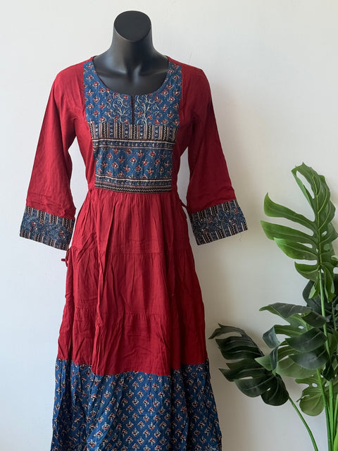 Red ajrakh printed long Gown