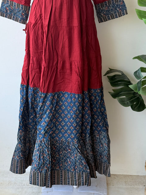 Red ajrakh printed long Gown