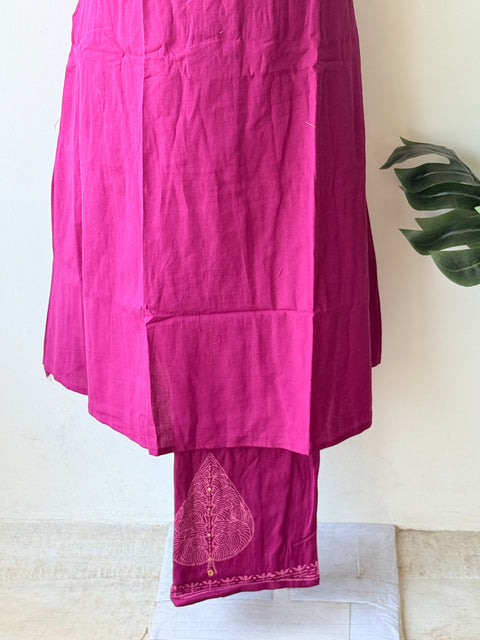 Dark pink leaf printed kurta pant