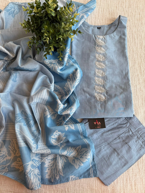 Light Blue silk cotton Ready suit set