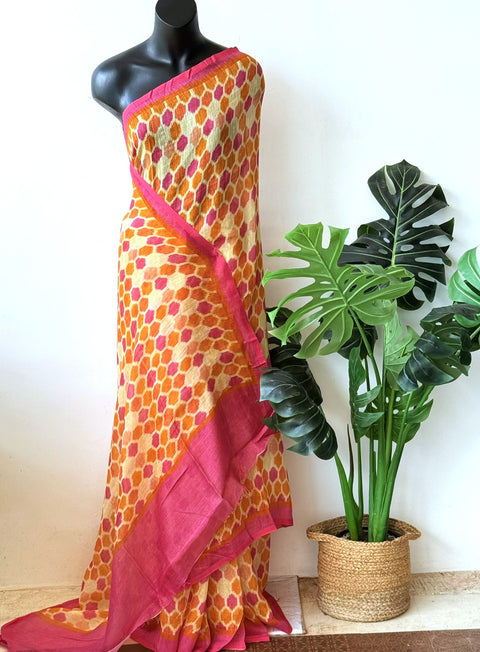 Printed silk Linen saree