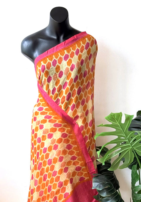 Printed silk Linen saree