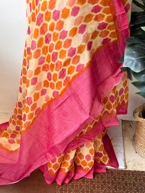 Printed silk Linen saree