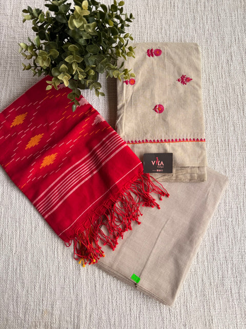 Cotton suit set with jamdhani dupatta