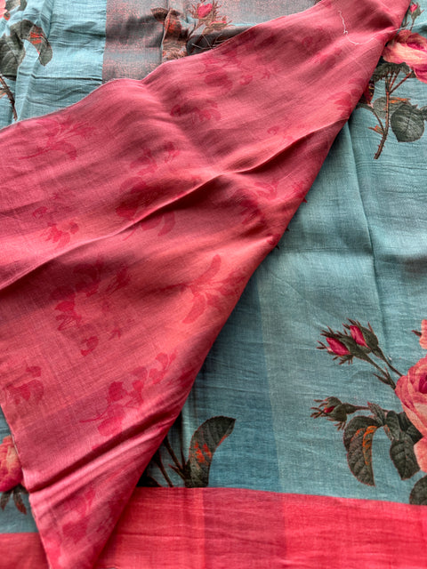 Digital Printed Cotton Linen saree