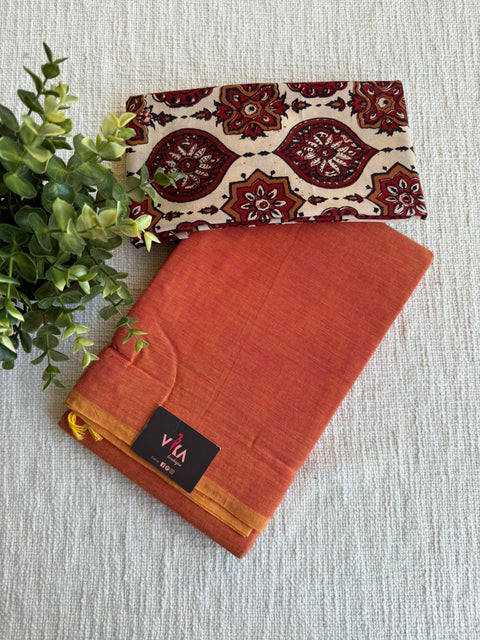 Plain Handloom Cotton saree with blouse