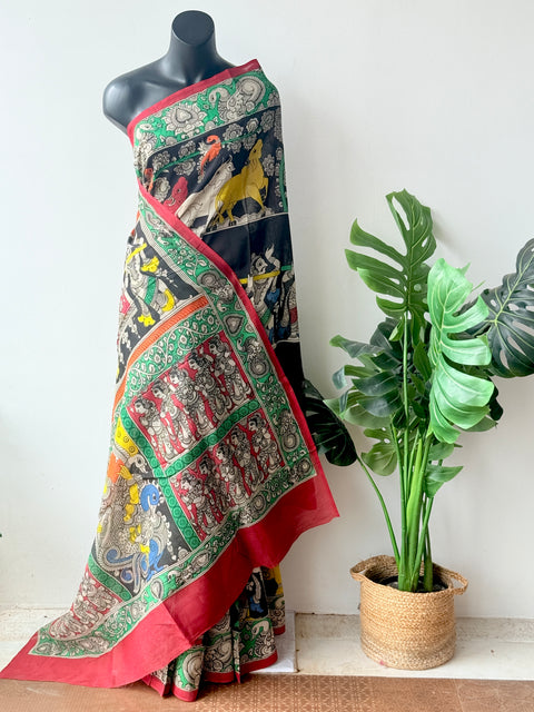 Pen kalamkari chanderi silk saree