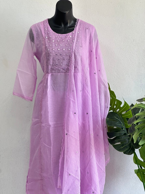 Neck work plain kota cotton suit set