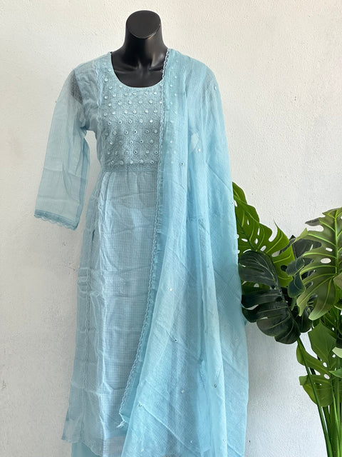Neck work plain kota cotton suit set