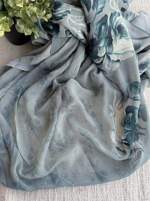 Floral printed georgette saree