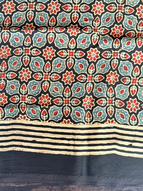 Ajrakh printed modal silk saree