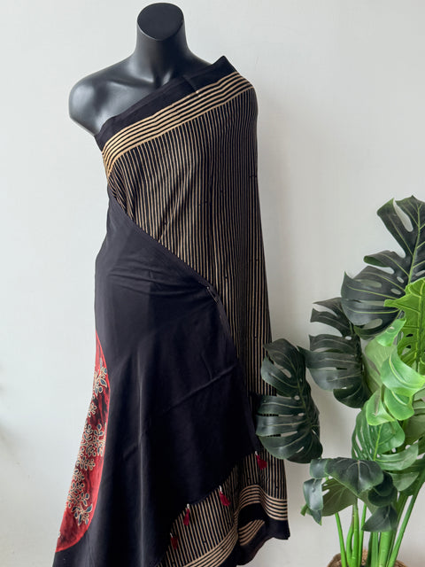 Ajrakh printed modal silk saree