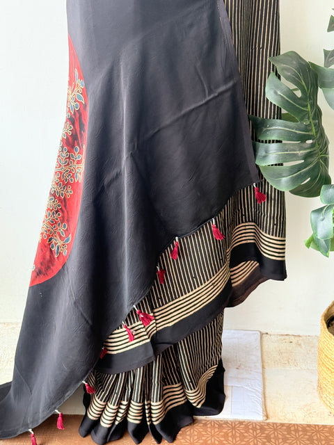 Ajrakh printed modal silk saree