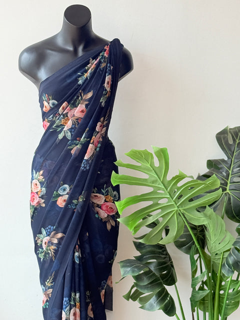 Floral printed georgette saree