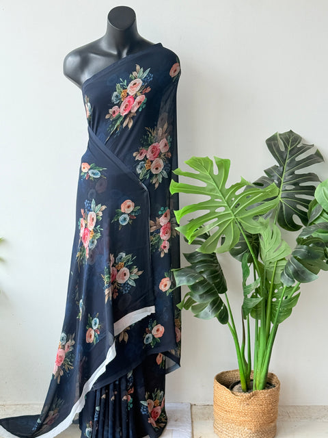 Floral printed georgette saree