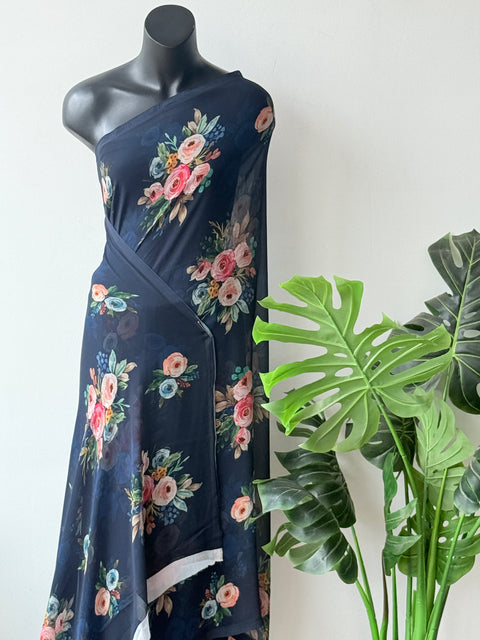 Floral printed georgette saree