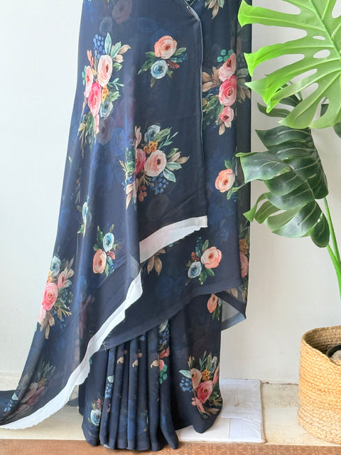 Floral printed georgette saree