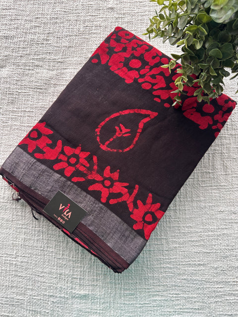 Printed linen cotton saree