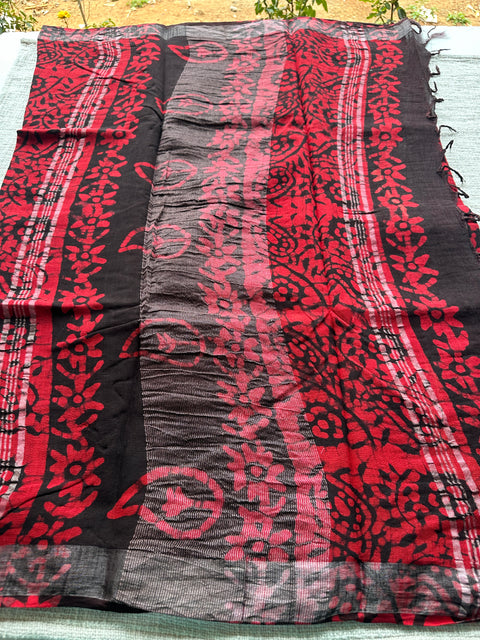 Printed linen cotton saree
