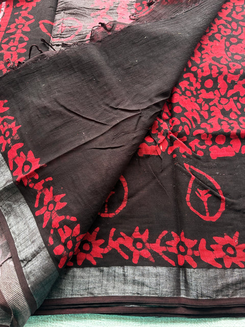 Printed linen cotton saree