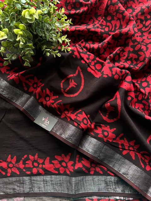 Printed linen cotton saree