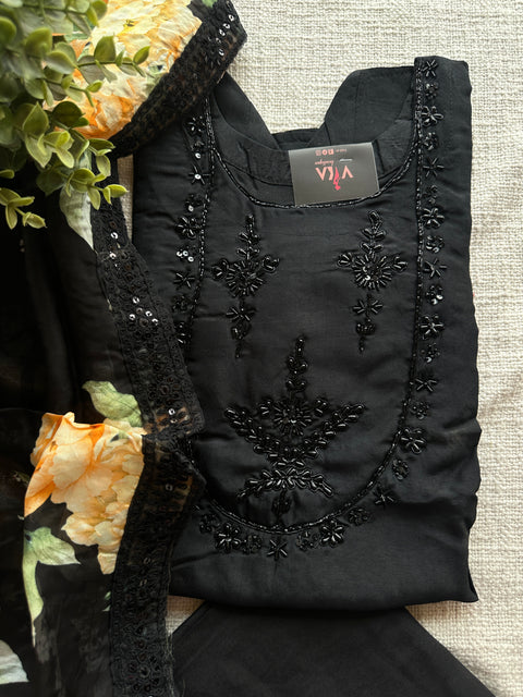 Black sequins muslin salwar material