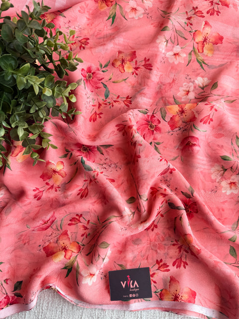 Floral printed georgette saree