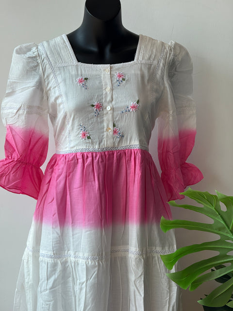 White with pink shaded gown