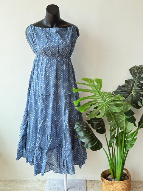 Light blue polka gown with organza shrug