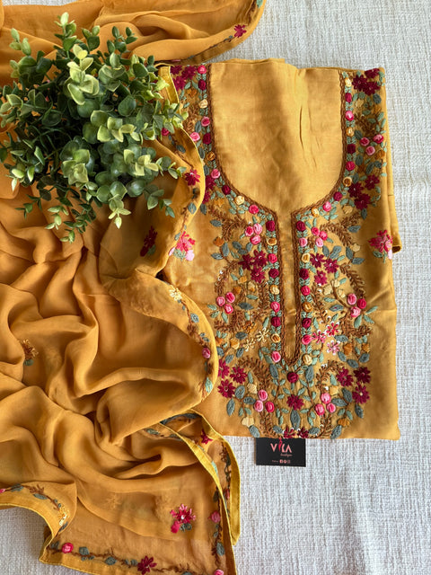 French knot hand emb salwar suit material