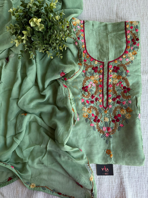 French knot hand emb salwar suit material