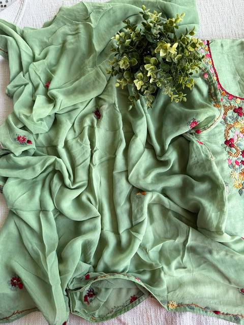 French knot hand emb salwar suit material