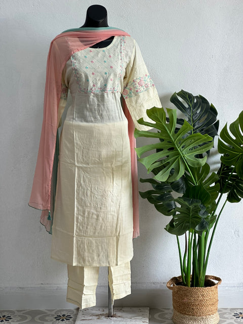 Neck embroidery slub cotton set