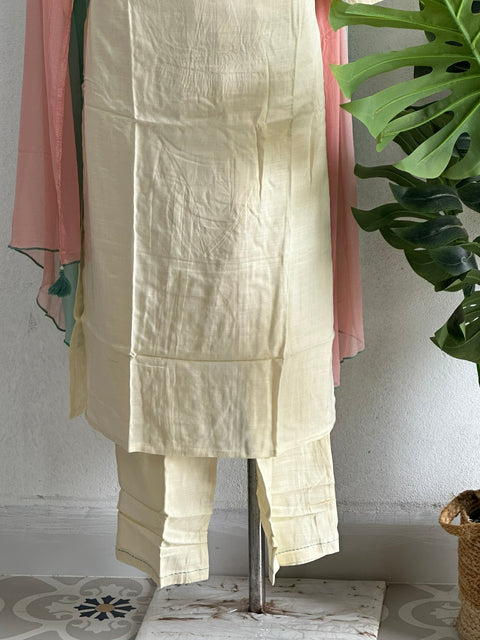 Neck embroidery slub cotton set