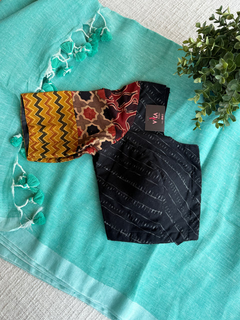 Plain linen saree with ready blouse size 38