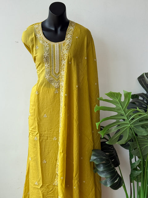 Neck emb Mul chanderi suit material