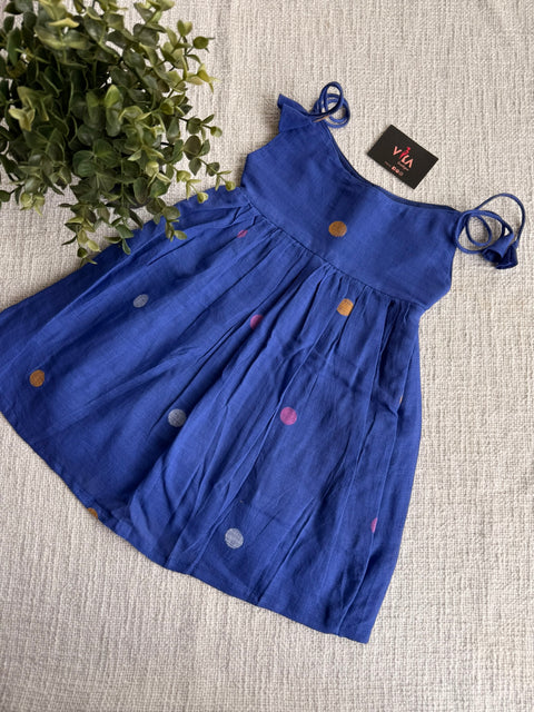Royal Blue Jamdani cotton kids frock