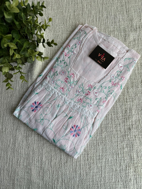 L size pastel emb cotton nighty - Peach