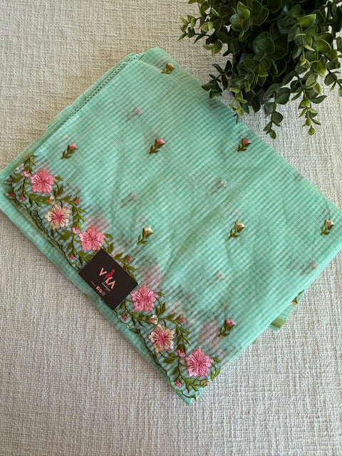 Floral cut work cotton doria saree