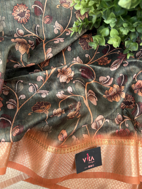 Printed Faux Raw silk saree